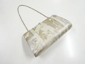 リサイクル　銀糸花鳥模様織り出し和装バッグ